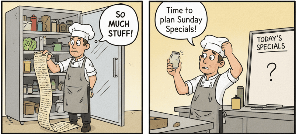 Chef staring at a blank specials board